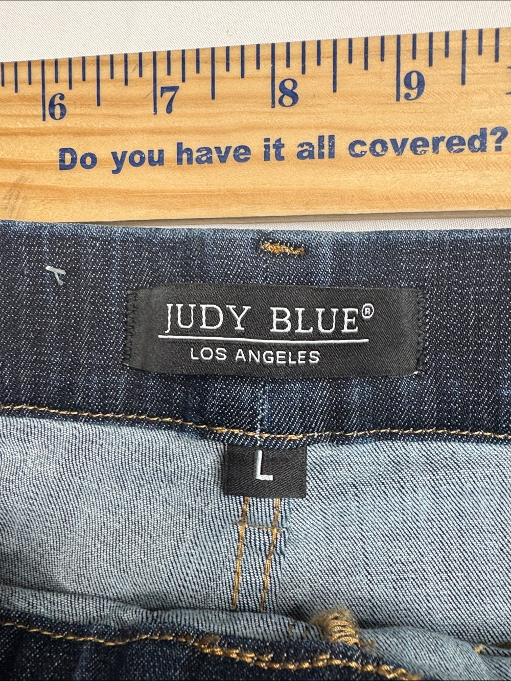 Judy Blue Dark Indigo Women's Denim Bermuda Shorts size large L pull on stretch - Picture 5 of 8